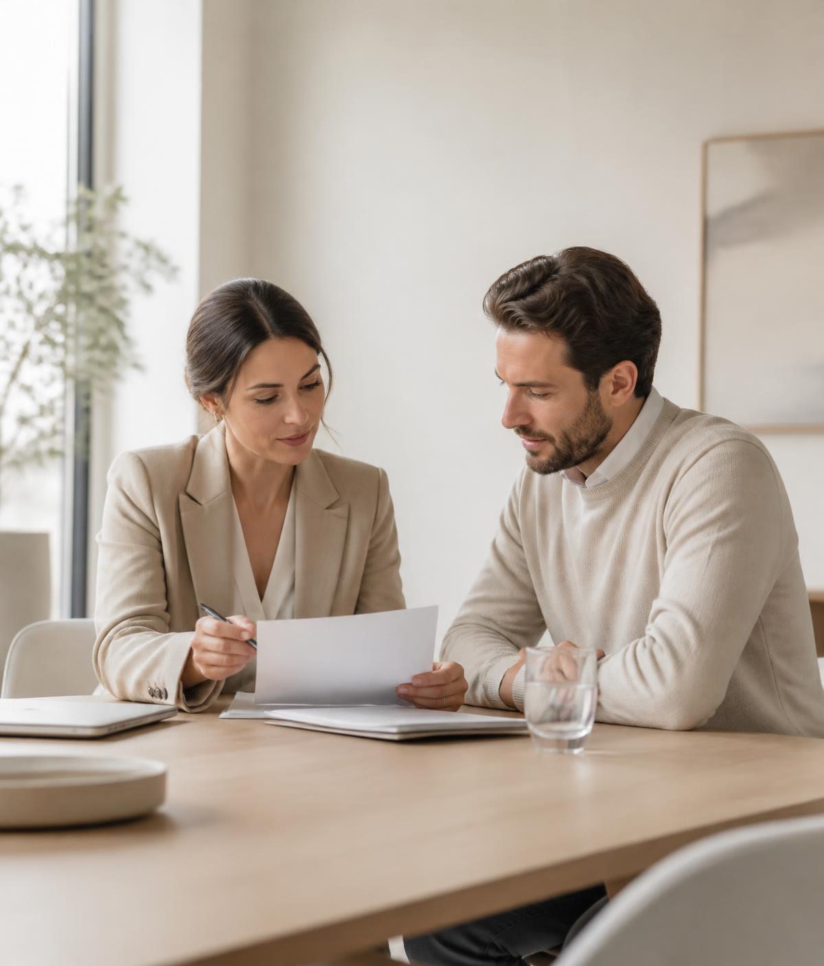 Deux professionnels examinant un dossier client